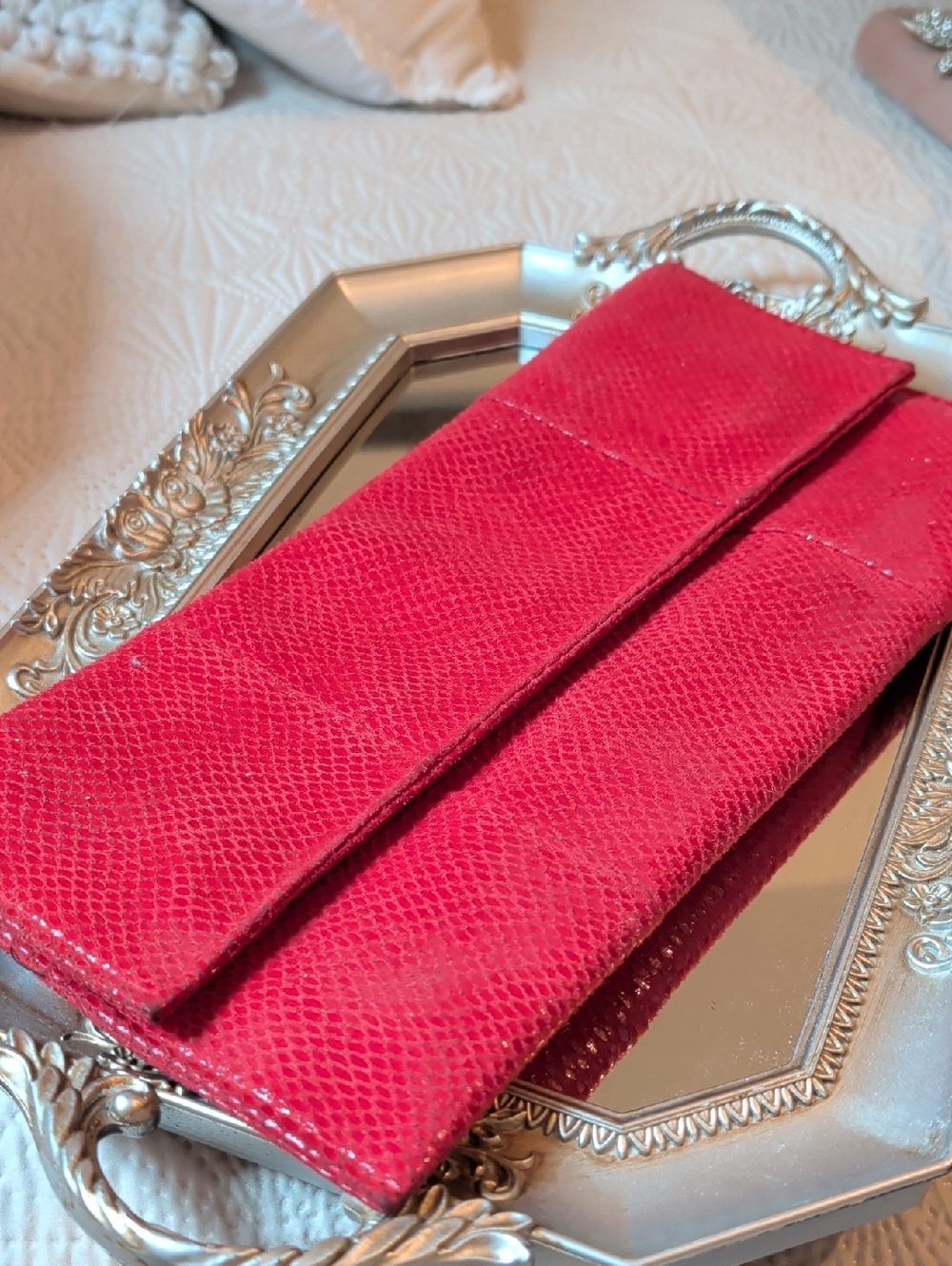 Miztique Red Textured Fold-Over Clutch